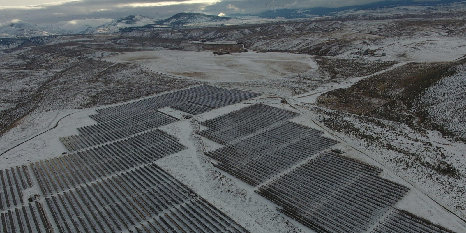 Snowy aerial view of Baker City Solar Center