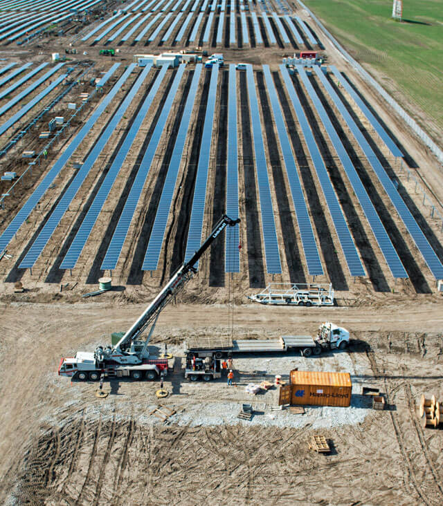 Aerial view of solar project in development